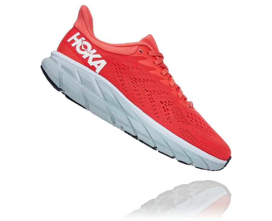 Hoka One One Running Shoes Womens Red/White - Clifton 7 - 14250GKMA